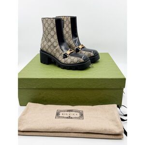 Gucci GG Lug Sole Monogram Magnum Combat Boots EU 38 US 8